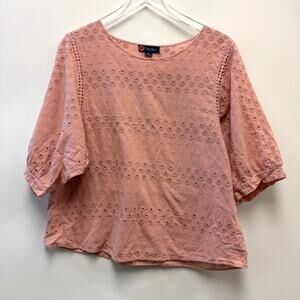 Indigo Poppy Pink Eyelet Embroidered 100% Cotton Top Sz X-Large XL